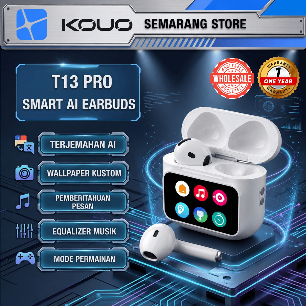 KOUO SEMARANG T13 PRO TWS Headset Bluetooth Smart Screen Earphone Wireless Earbuds Layar Sentuh AI T