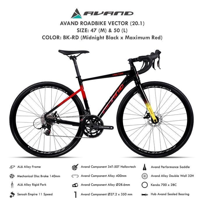 Sepeda Balap Roadbike 700c Avand Vector 2x11 Speed - Black Red