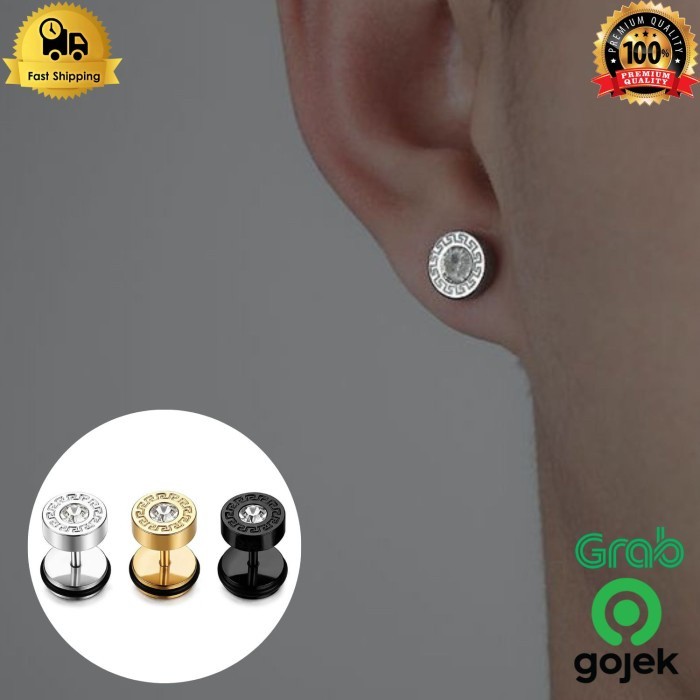 Anting pria tindik bulat kristal zircon tusuk titanium hitam kpop ,/ anting pria / anting berlian / 