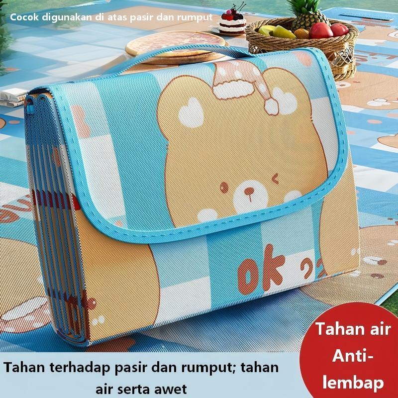 Tikar Piknik Karakter Beruang 2x1.5m Alas Picnic Motif Lucu Lipat Praktis Anti Air untuk Taman Panta