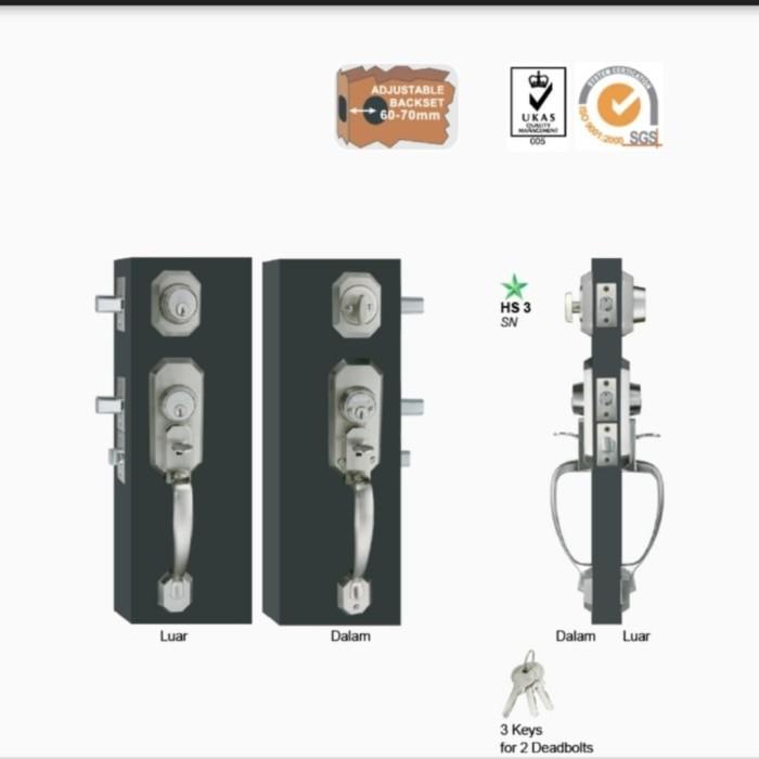Promo Handle Set Solid HS 3 Deadbolt Handle Pintu Kunci Tambahan SET