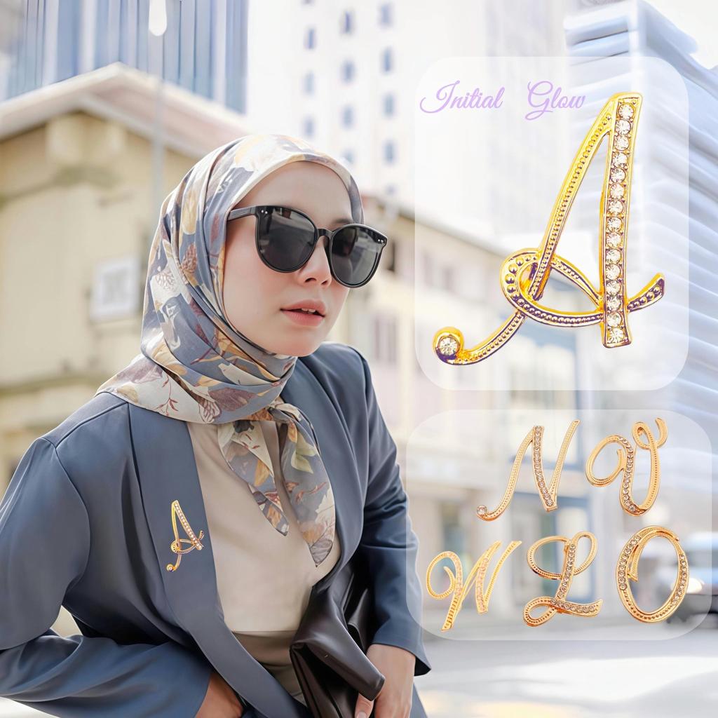 Bros Huruf Aesthetic Premium Bros Kerudung Inisial Nama Bros Hijab Inisial Huruf A-Z Kristal Mutiara