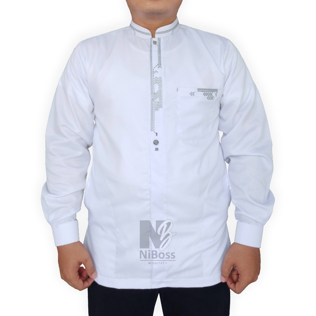 ES.COLD Baju Koko Putih Pria Lengan Panjang Kemko Dewasa Taqwa Motif Bordir Bahan Toyobo Premium Mus