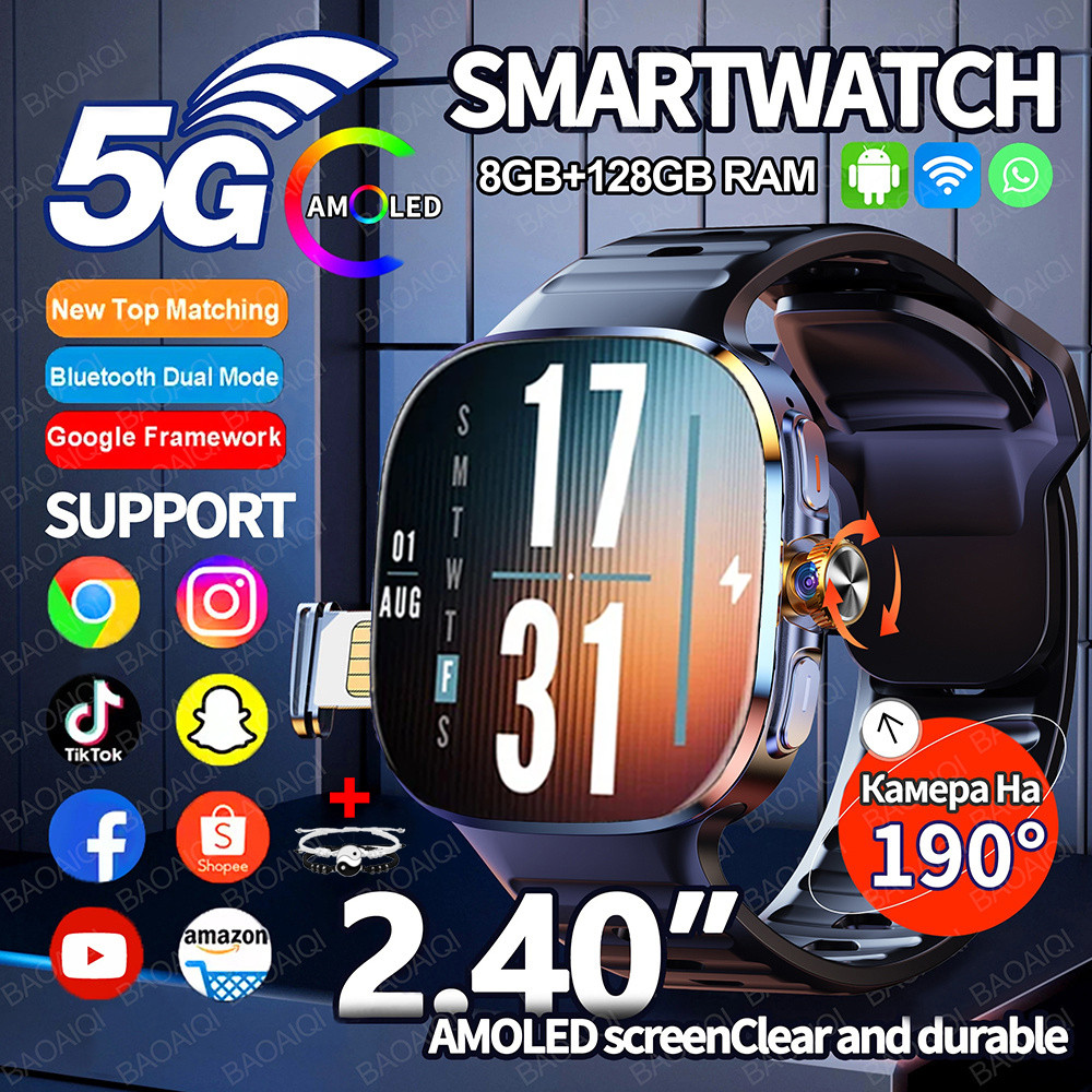 5G/4G 8GB+128GB RAM Smart Watch 2.40 inch AMOLED 2100mah Battery 900W Camera GPS WIFI Google APPS Do