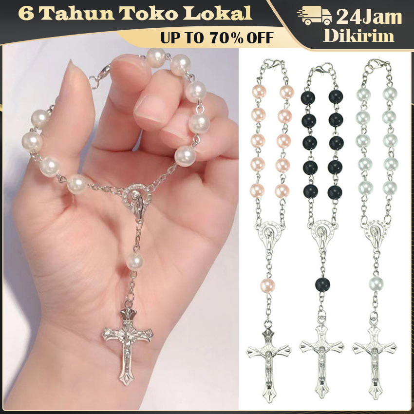 Tasbih Rosario Kayu Cendana Ukir Tangan dengan Aroma Alami Tahan Lama / Gelang Rosario Warna Cerah d