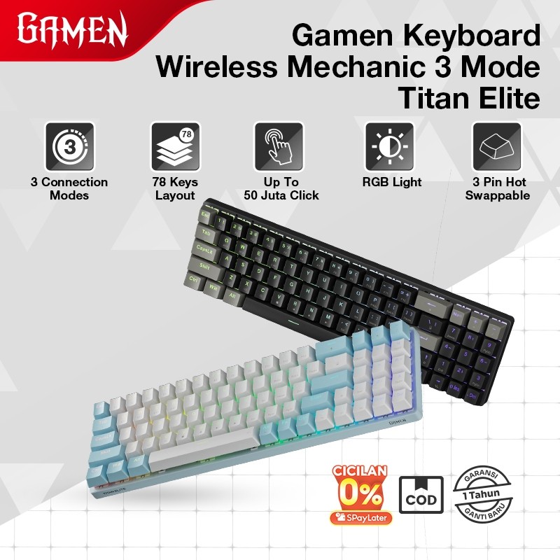 GAMEN Titan Elite 3 Mode Wireless Mechanical Keyboard 78 Keys RGB Silver Switch Hot-Swap 3 Pin | Key