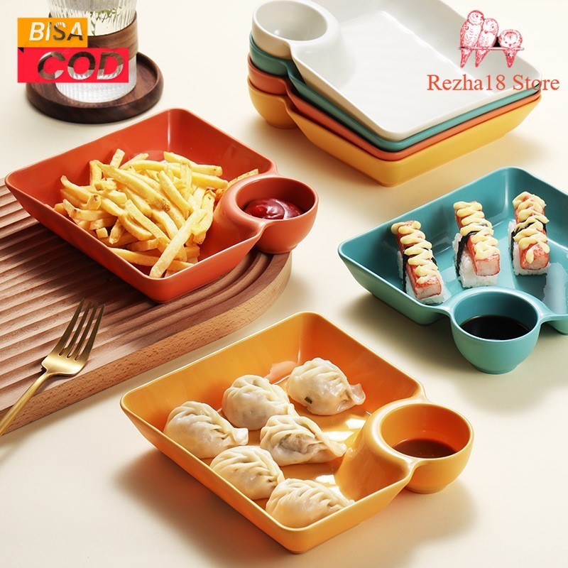 R18 3pcs Piring Saji 2in1 Piring Cemilan Piring Tempat Makan Dapur Coffe Resto Piring Pangsit