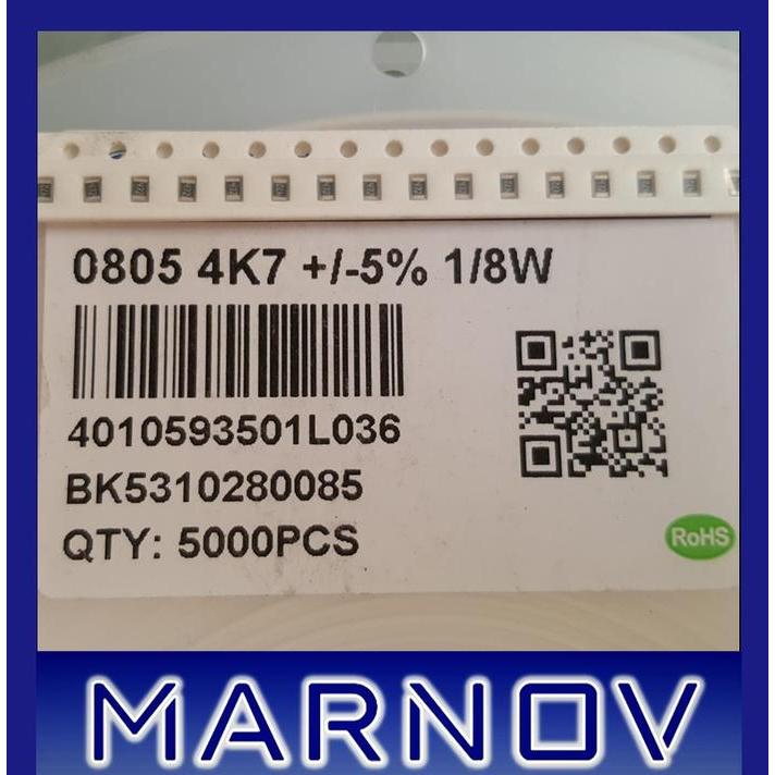 100PCS Resistor SMD 0805 4K7 1%