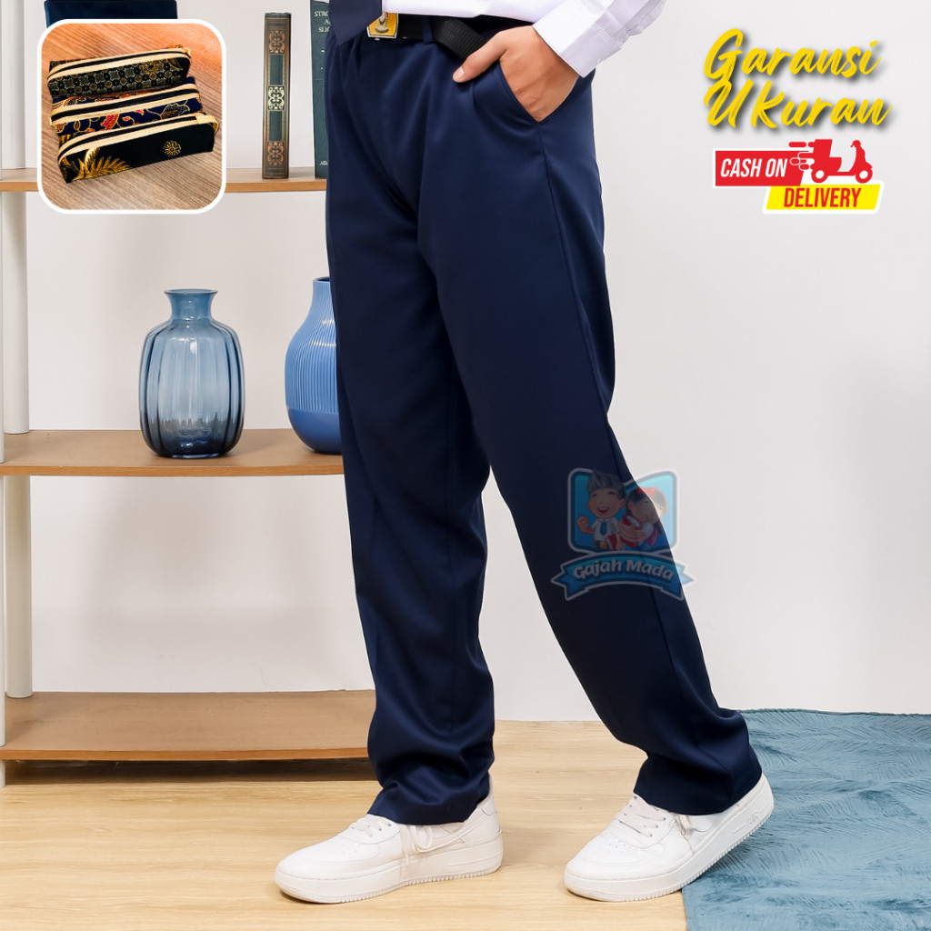 LELYSHOP Celana Panjang SMP Premium Biru Dongker Bahan Nagata Drill Seragam Sekolah - Gajah Mada Uni