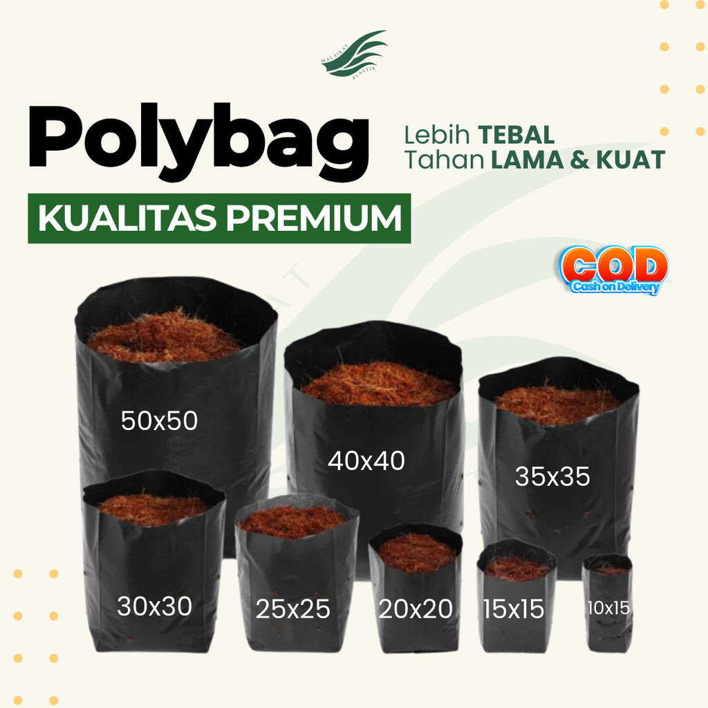 1 Pack Polybag Tanaman Polibag 1 kg Tebal Kecil Sedang 15x10 20x20 25x25 30x30 35x35 40x40 50x50 Pot