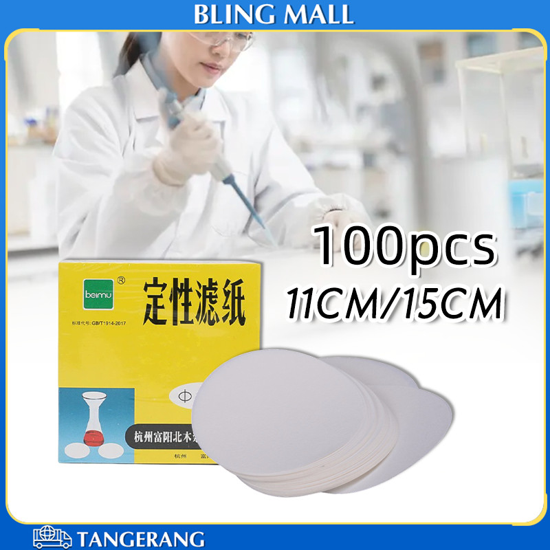 100PCS 11 / 15 cm Kertas Saring Bulat Warna Putih Kertas Saring Kimia Cocok Untuk Menyaring Sedimen 