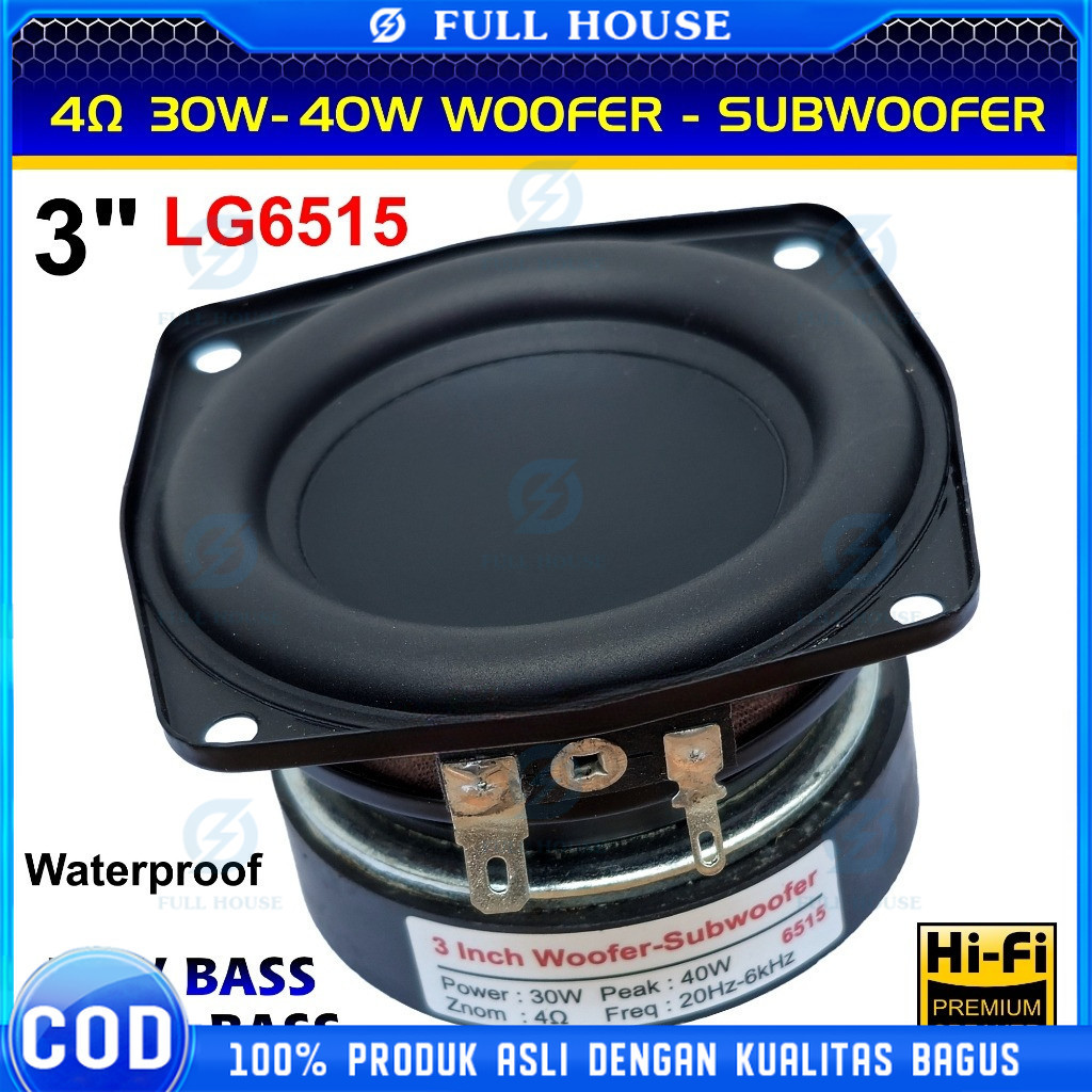 Full House - Speaker 3 inch LG-6515 Super Bass 4 ohm 30W-40W Woofer Subwoofer