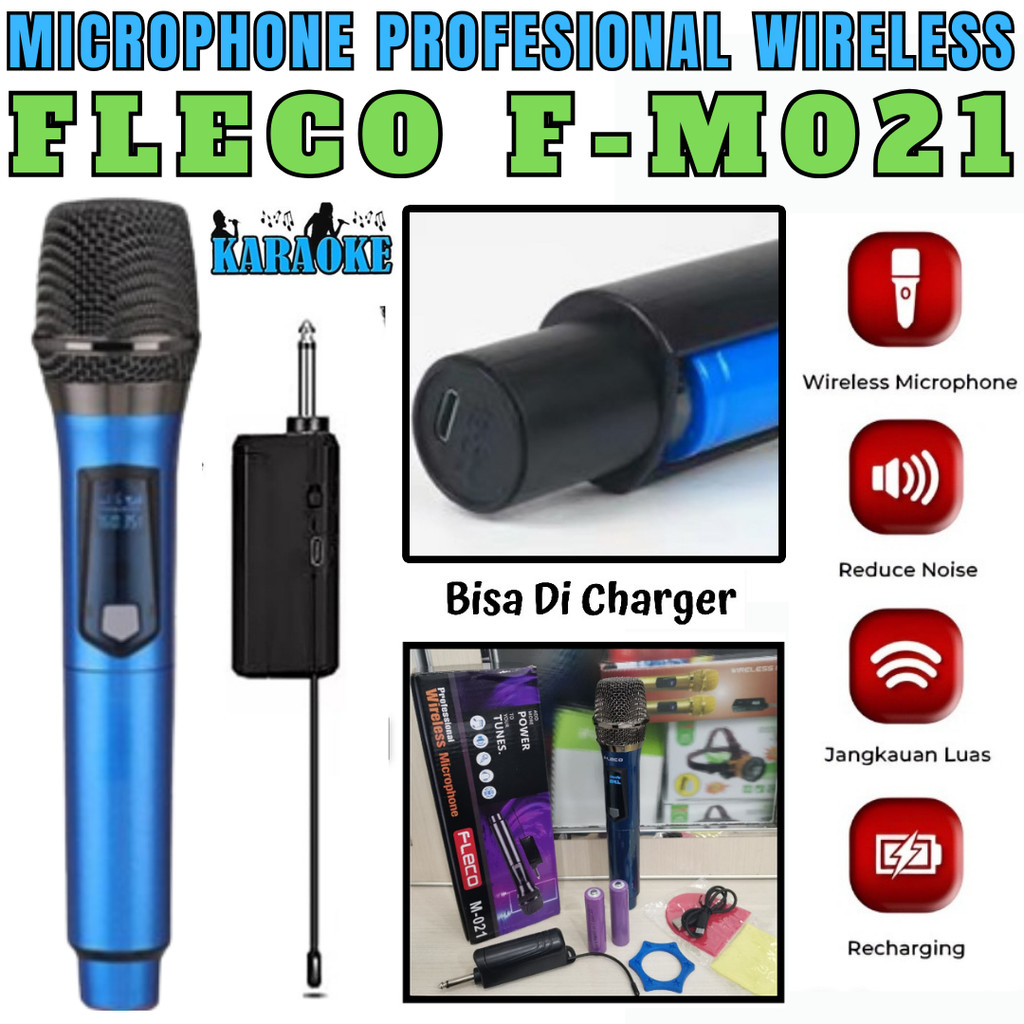 Terlaris Fleco F-M021 Microphone Profesional Mic Wireless Bisa Di Charger | Fleco Microphone Mic Sin
