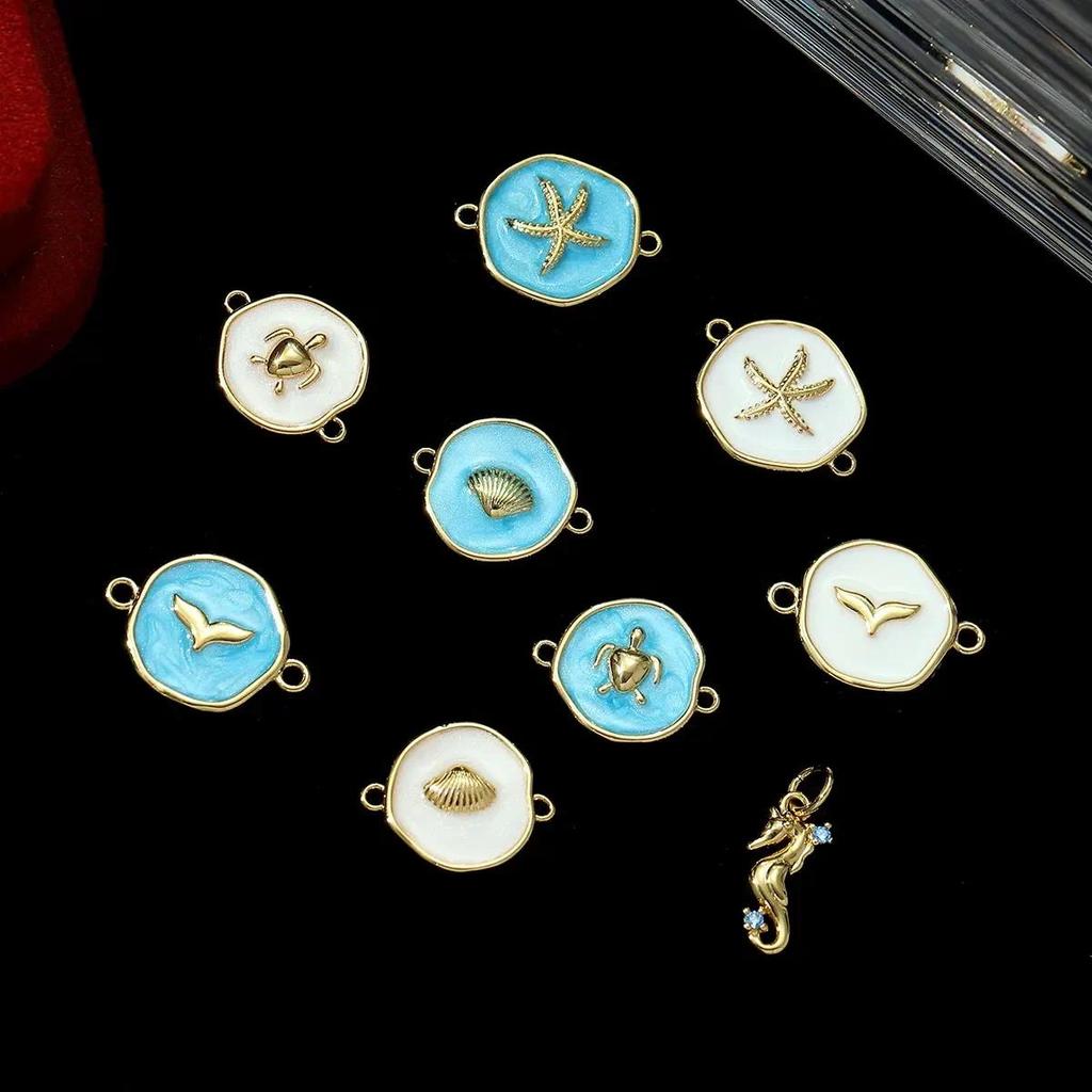 3pcs/Lot Fashion Copper Seahorse Shell Round Necklace Pendant Zodiac Mermaid Tail DIY Bracelet Conne