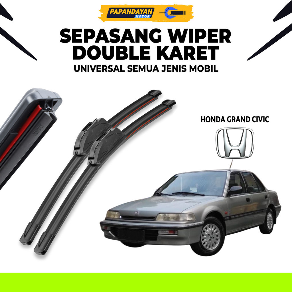 Wiper Blade Honda Grand Civic Double Karet Pembersih Kaca Depan Mobil 1 Set Kiri dan Kanan