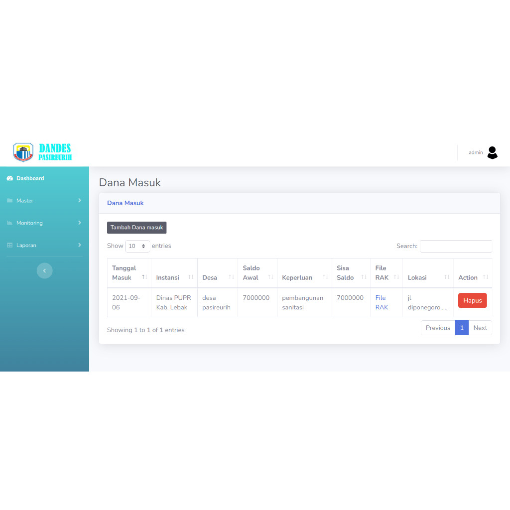 Aplikasi Monitoring Dana Desa Berbasis Web Codeigniter