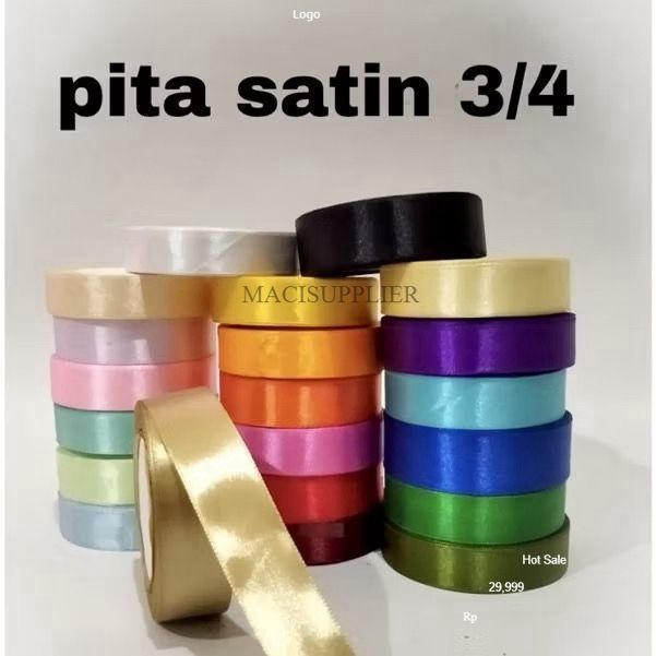 MACISUPPLIER Pita Satin 3.4 INCH / Pita Satin Lebar 2 cm / 20yard / Grosir Pita Satin 3.4 INCH = 2 C