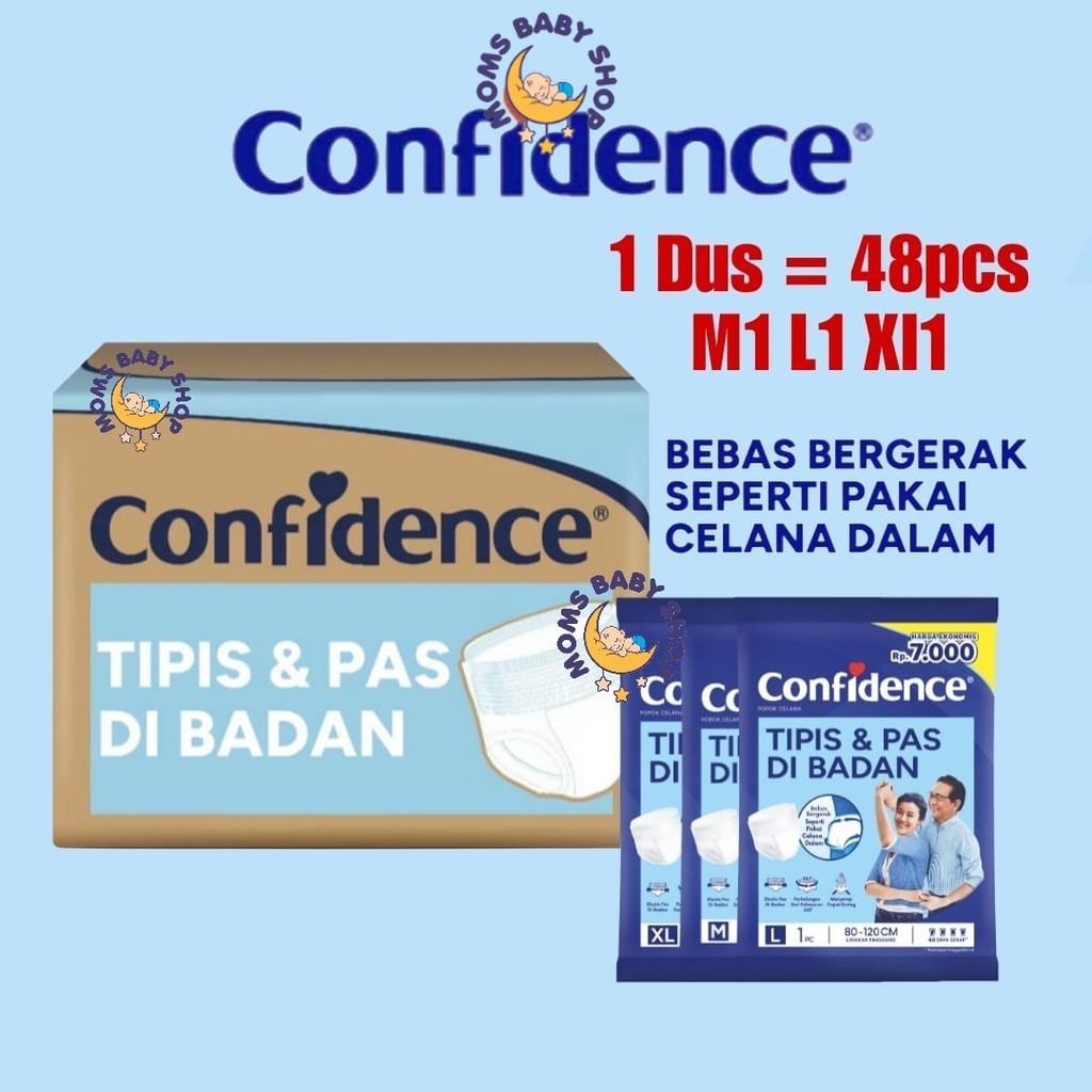 MOMS_ PAKET 1 DUS ( 48pcs/ 60pcs) CONFIDENCE TIPIS PAS PANTS M L XL Popok Celana Dewasa