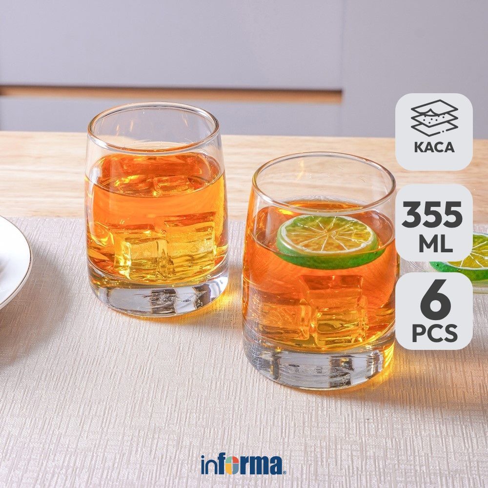 Informa Libbey Vibe Gelas Kaca 355 ml set 6 Pcs Transparan Cup Bening Wadah Air Minum Tempat Minuman