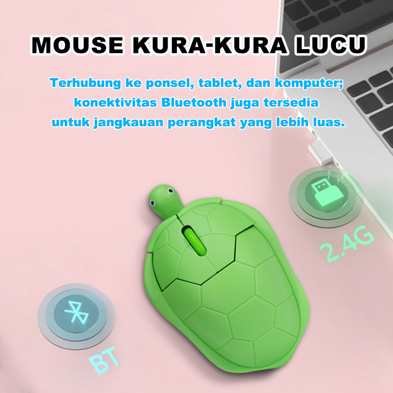 Mouse Mode Ganda Bluetooth/Mouse Nirkabel Kartun/Mouse Kura-Kura Berkabel/Mouse Bluetooth Wireless L