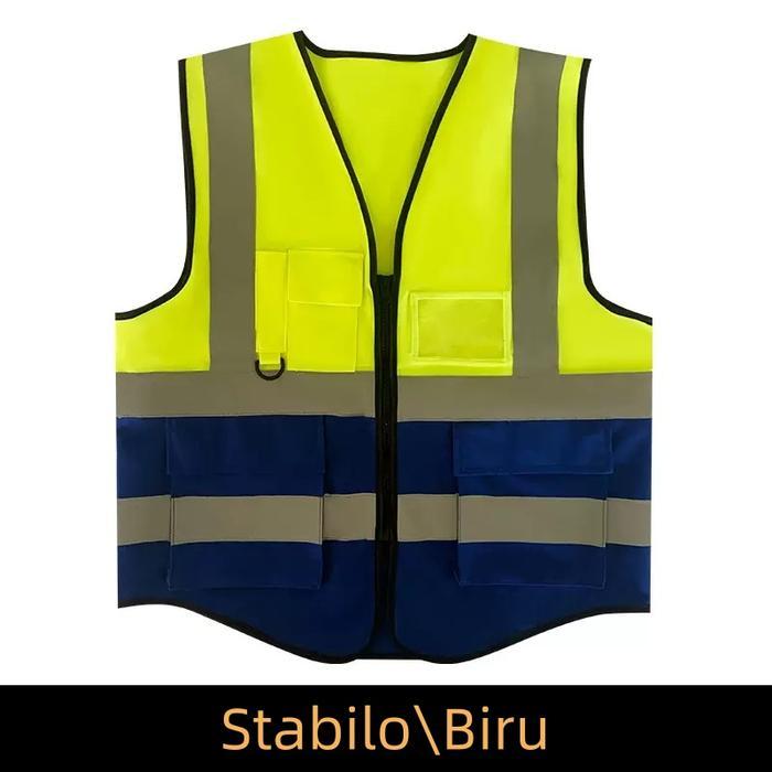 Rompi Safety Reflektif 4 Saku dengan ID Holder | Rompi Proyek Stabilo Kuning Orange Merah Biru - Sta