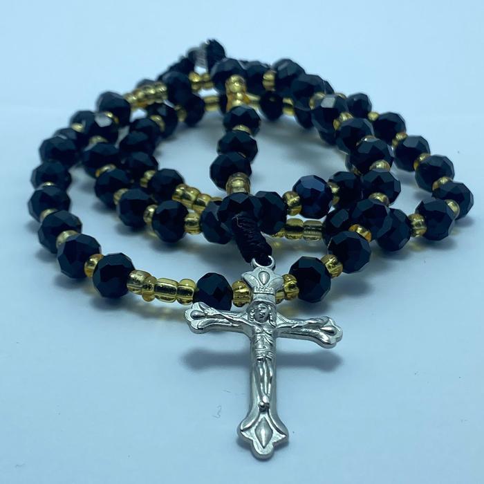Kalung Rosario Katolik Kristal Ceko Hitam Berkilau