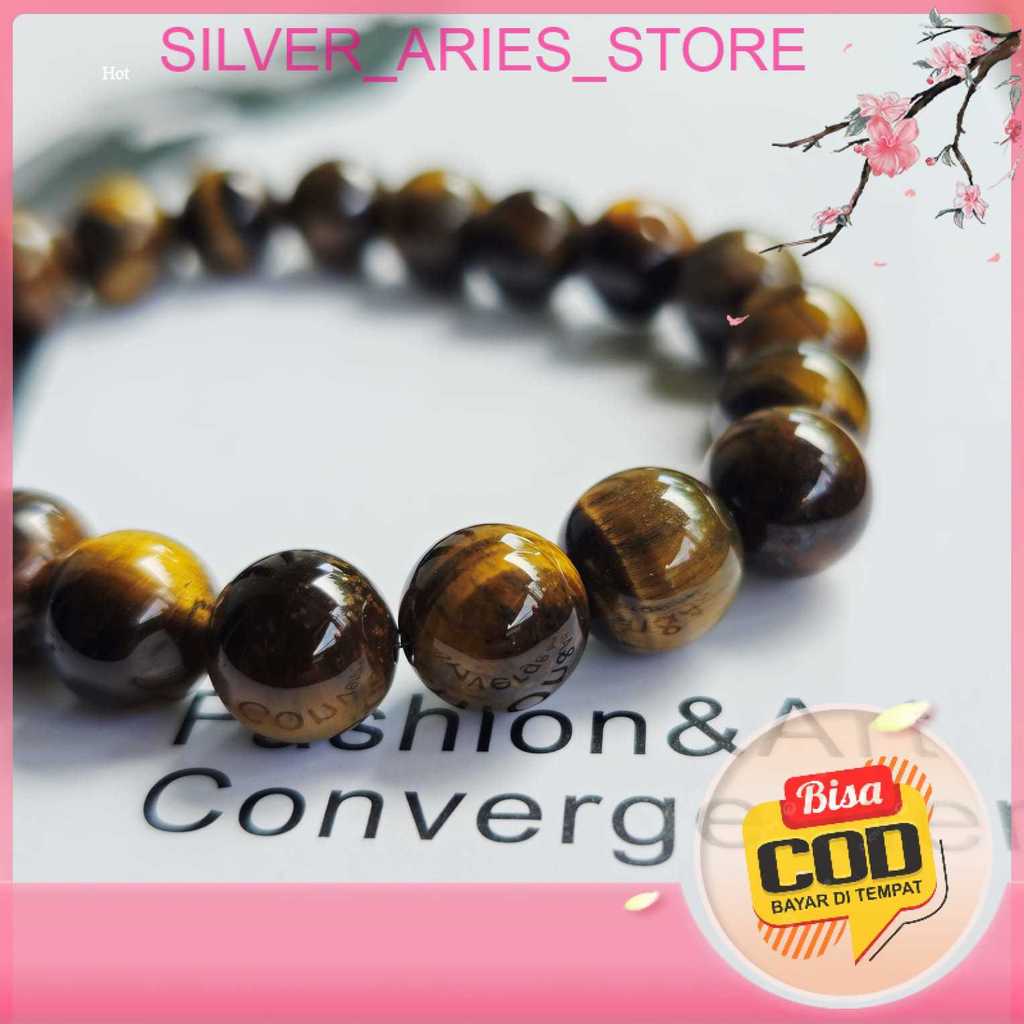 Silver Aries. Gelang Batu Akik Tiger Eye Natural Halus High Quality, Gelang Pria Original Batu Akik 