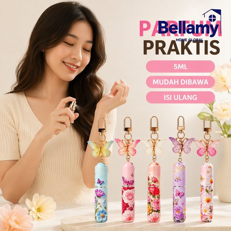 Botol Parfum Refill Portable 5Ml Gantungan Kunci Motif Kupu Kupu Travel Aesthetic