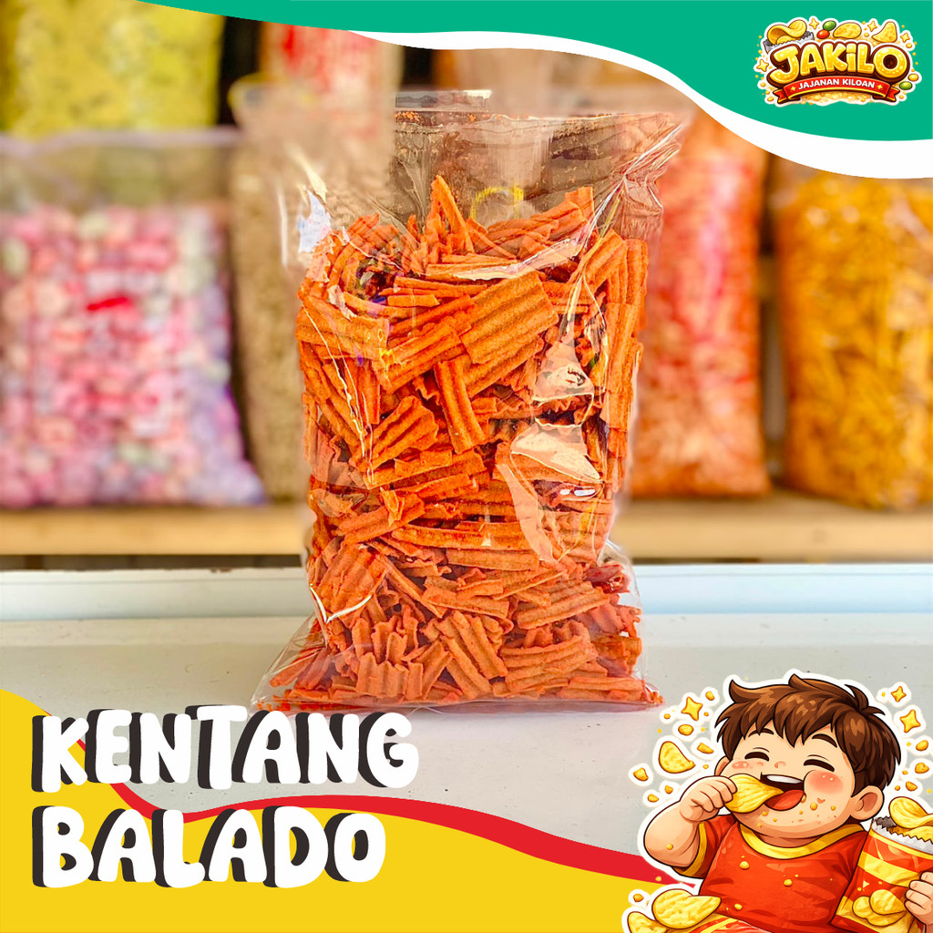 Kripik Kentang Balado Kiloan 1kg 500gr Kentang Pedas Balado - JAKILO Jajanan Kiloan