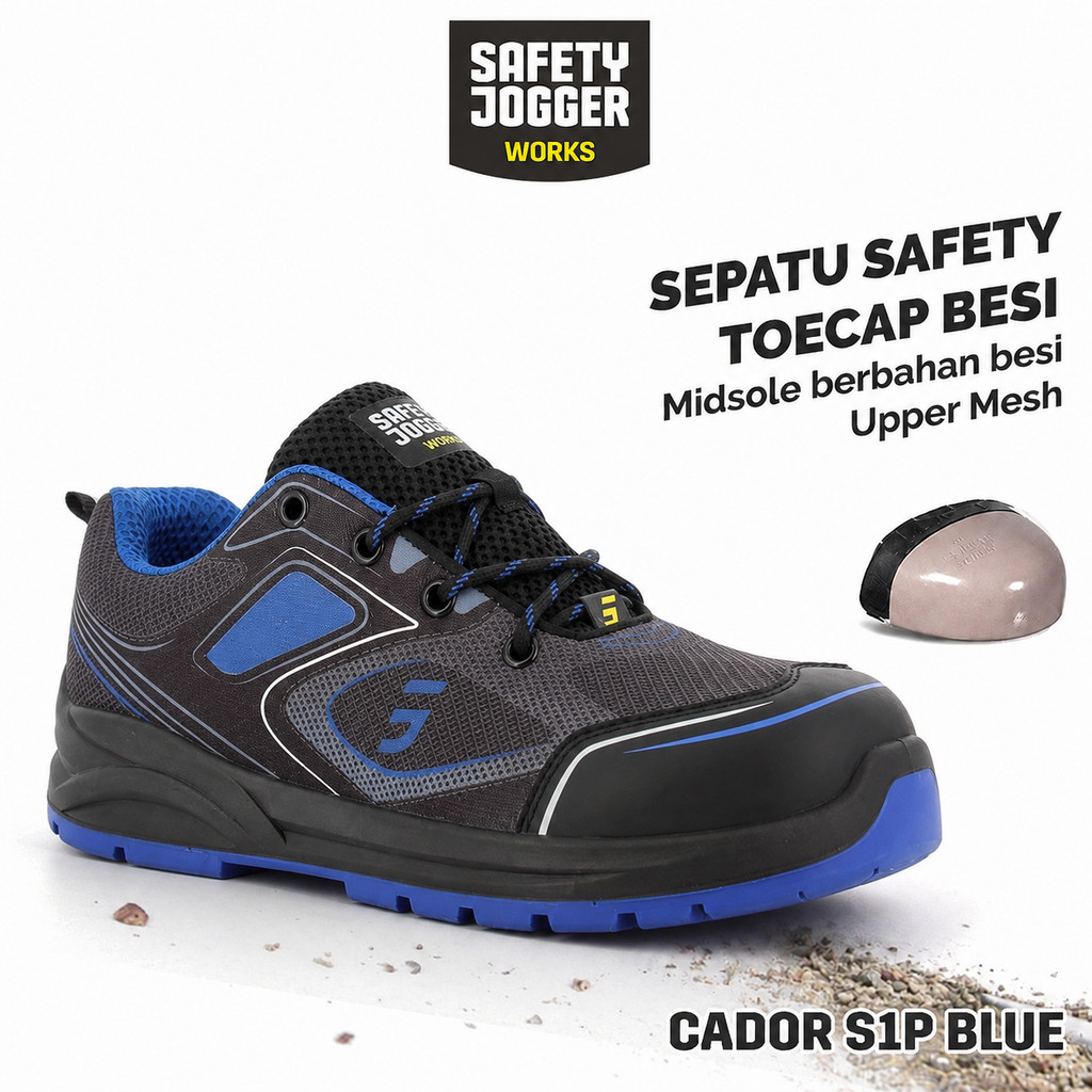 Safety Jogger Works Cador Blue S1P Sepatu Septi Shoes Kerja Proyek Pabrik Sporty Biru Pria