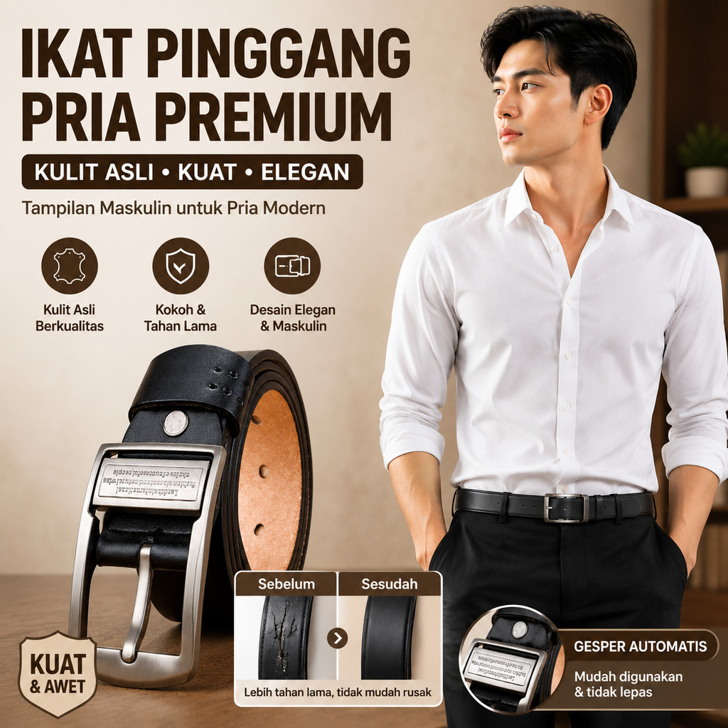 Sabuk Kulit Asli 100% Untuk Pria (Promosi) / Sabuk Kulit Pria / Sabuk Kulit Asli Pria / Gesper Sabuk