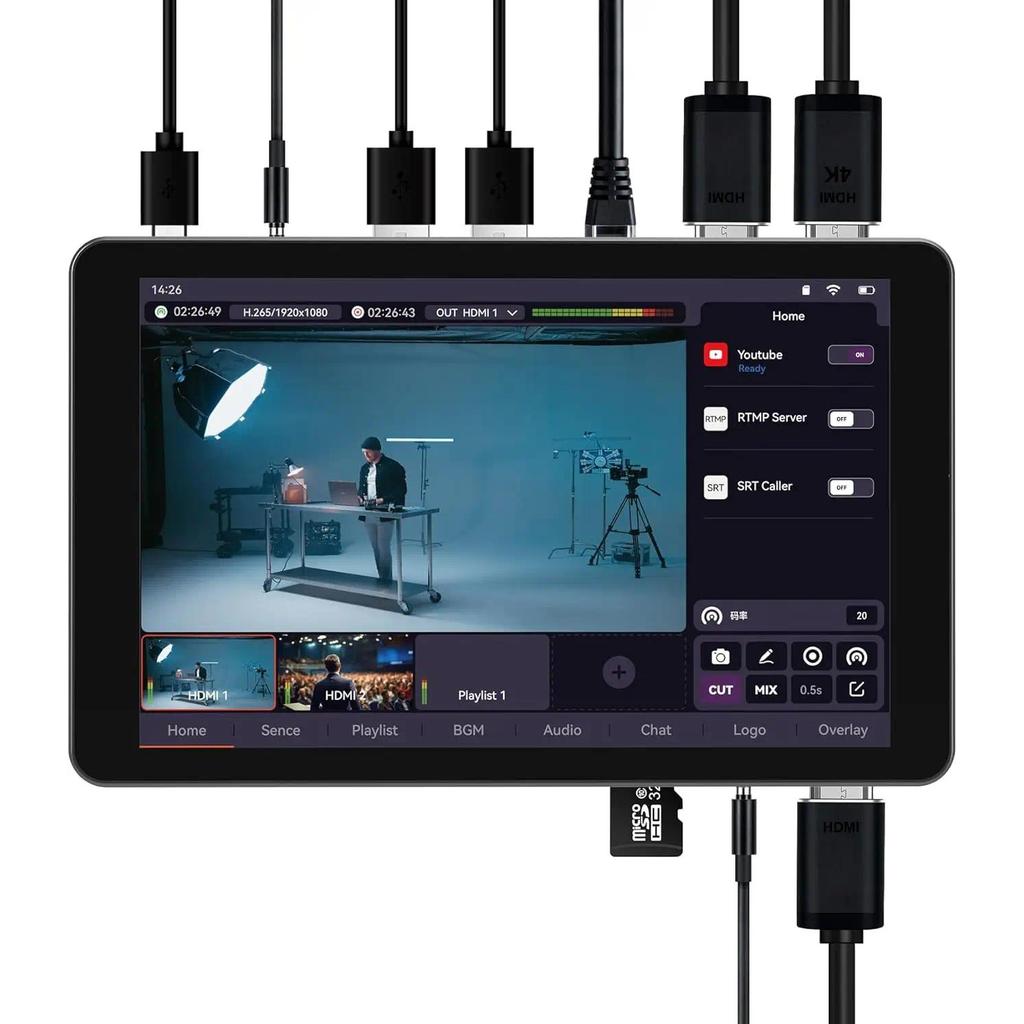 SPROLINK NeoLIVE MD8 Portable Live Streaming Switcher Built‑in 8‑Inch Touchscreen Multi‑Cam Studio f