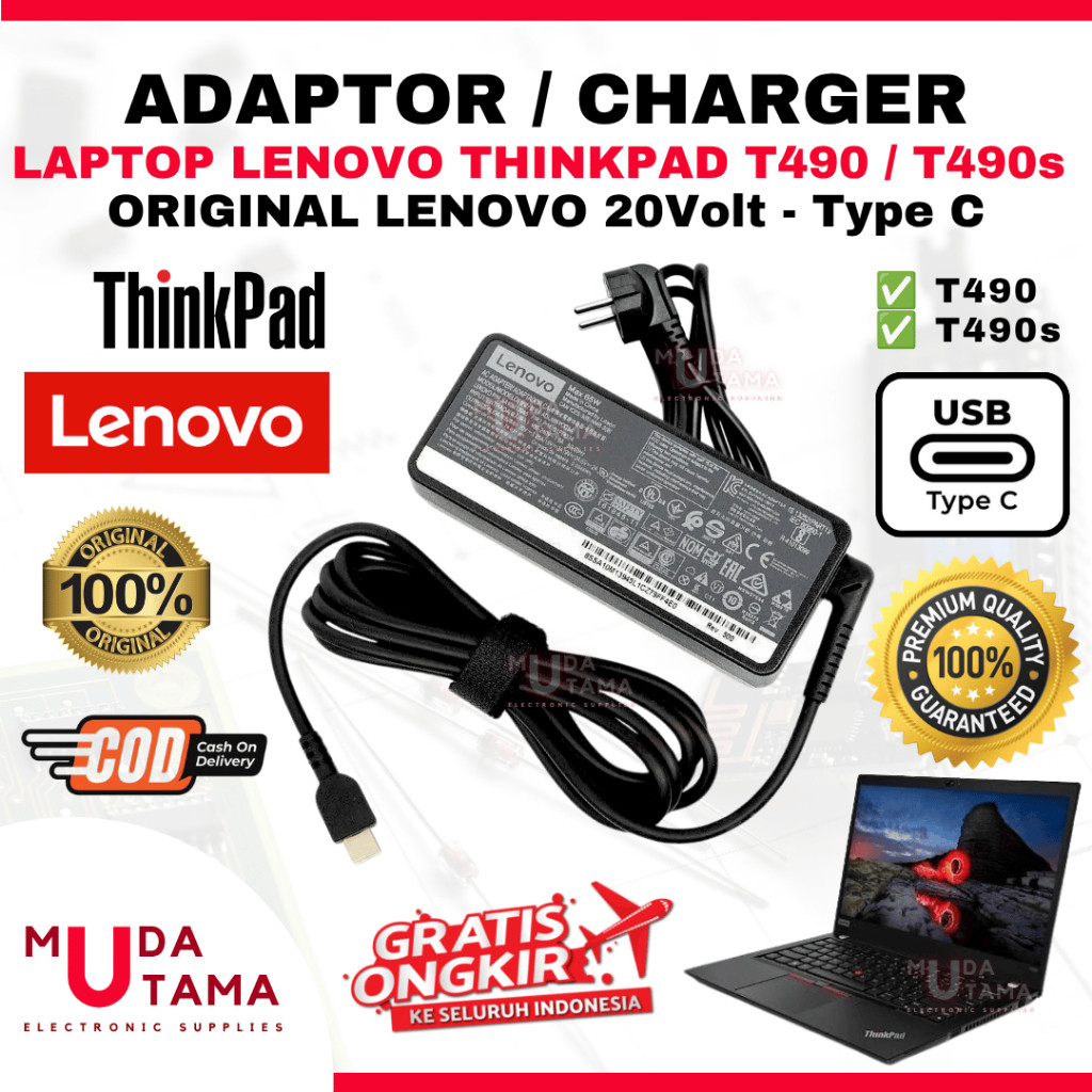 Adaptor Charger Laptop LENOVO Thinkpad T490 T490s Type C Original - Adaptor Laptop LENOVO Thinkpad T