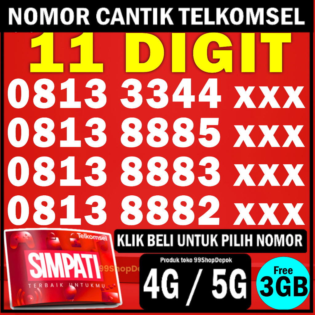 Kartu Perdana Nomor Cantik Simpati 11 Digit 8883 888 8885 Nomer Cantik Telkomsel 5g 4g 11 Angka 3344