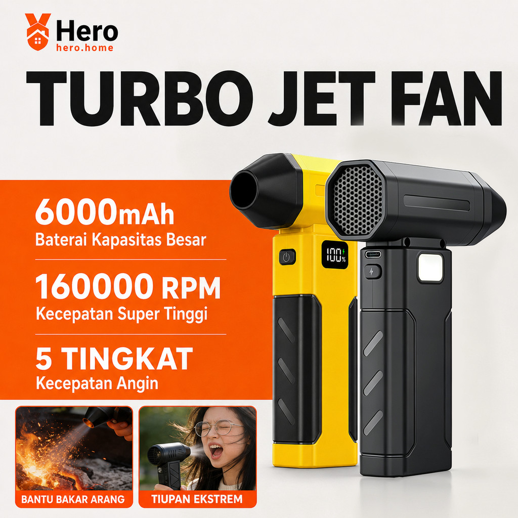 Kipas Turbo Blower 5 Kecepatan 160000 RPM LCD Baterai Besar USB Type-C LED Light Portable Ringkas Mi