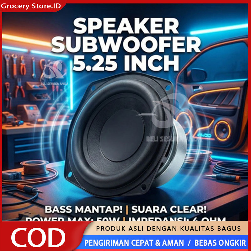 Speaker Mid-Bass 5.25 Inch Model LM-5250 5255 Subwoofer 40W-60W 8 Ohm Pemasangan Mudah Kualitas Audi