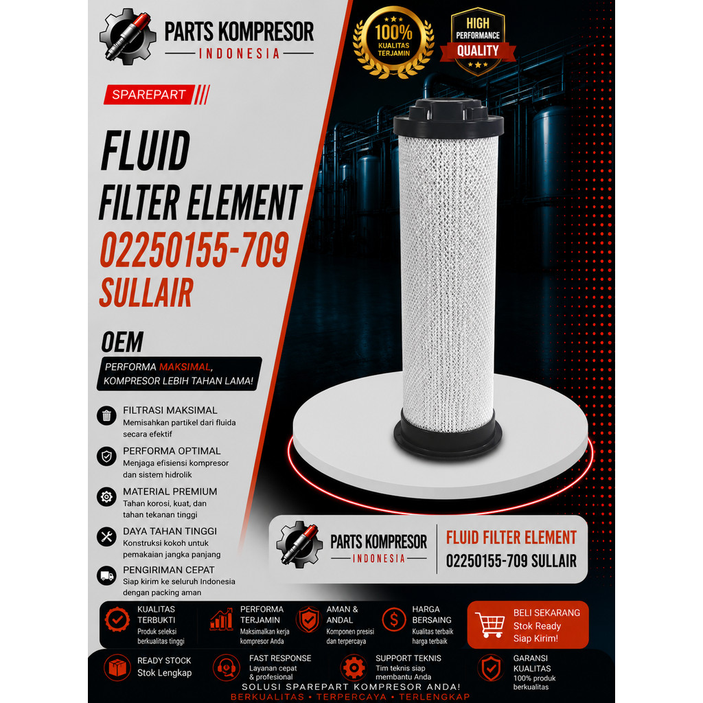 Fluid Filter Element 02250155-709 Sullair Screw Air Compressor Filter Oli OEM High Quality