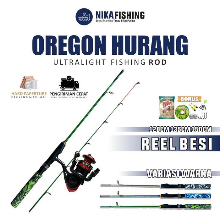 salePaket Pancing Udang Super Lentur dengan Joran Oregon dan Reel Atom atau Aluminium Bonus Senar Te