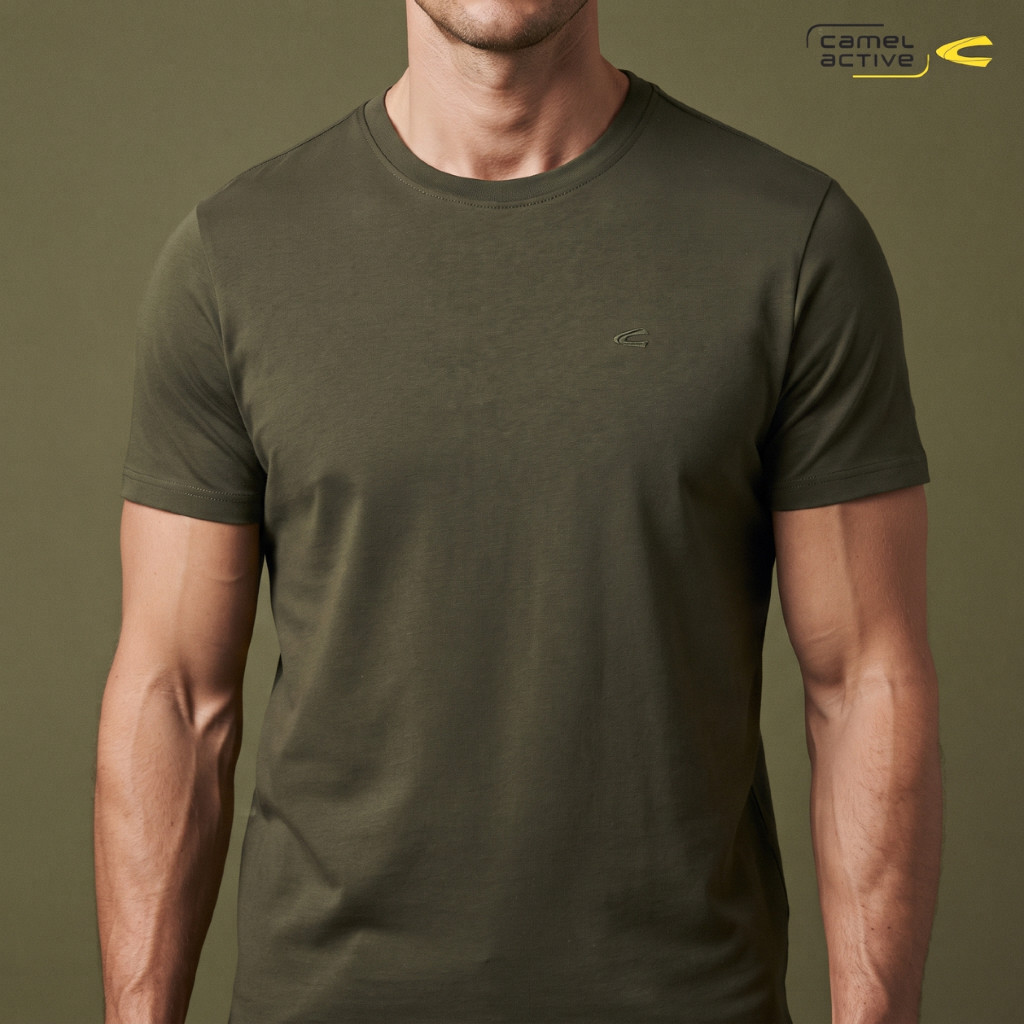 camel active Men's Basic Military olive T-Shirt with Logo "c" kaos oblong