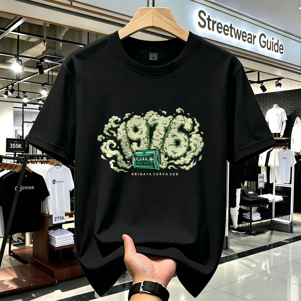 T Shirt Kaos Boxy Pria Green Smoke Bomb Premium Streetwear Trendy Oversize