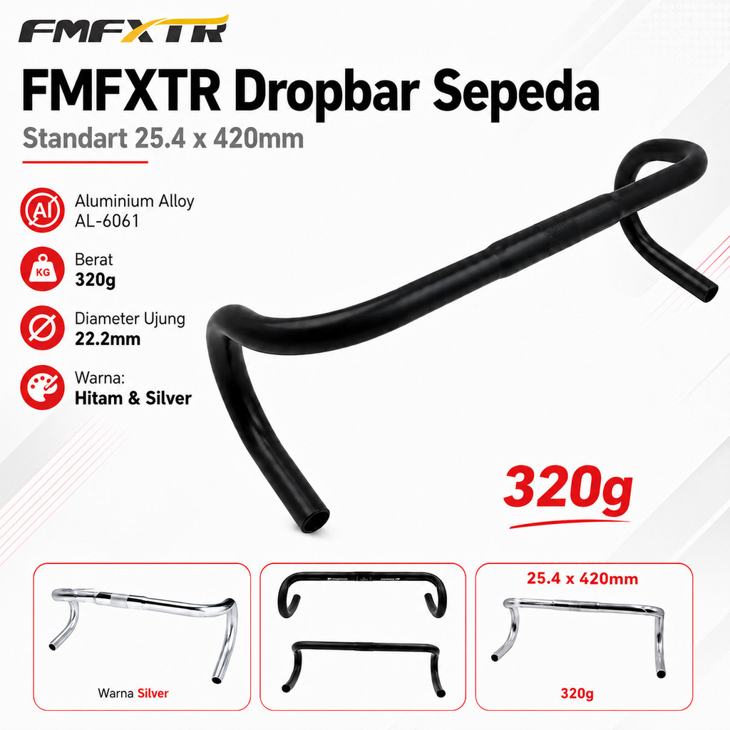 FMFXTR Dropbar Standart 25.4x420mm Alloy Balap Fixie Stang Sepeda Road Bike Handlebar Gravel Fixed G
