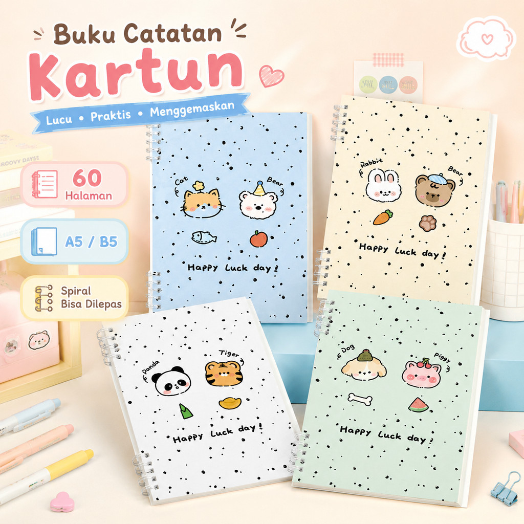 Binder A5 B5 Tebal 60 Halaman Kartun Lucu Notebook Sekolah