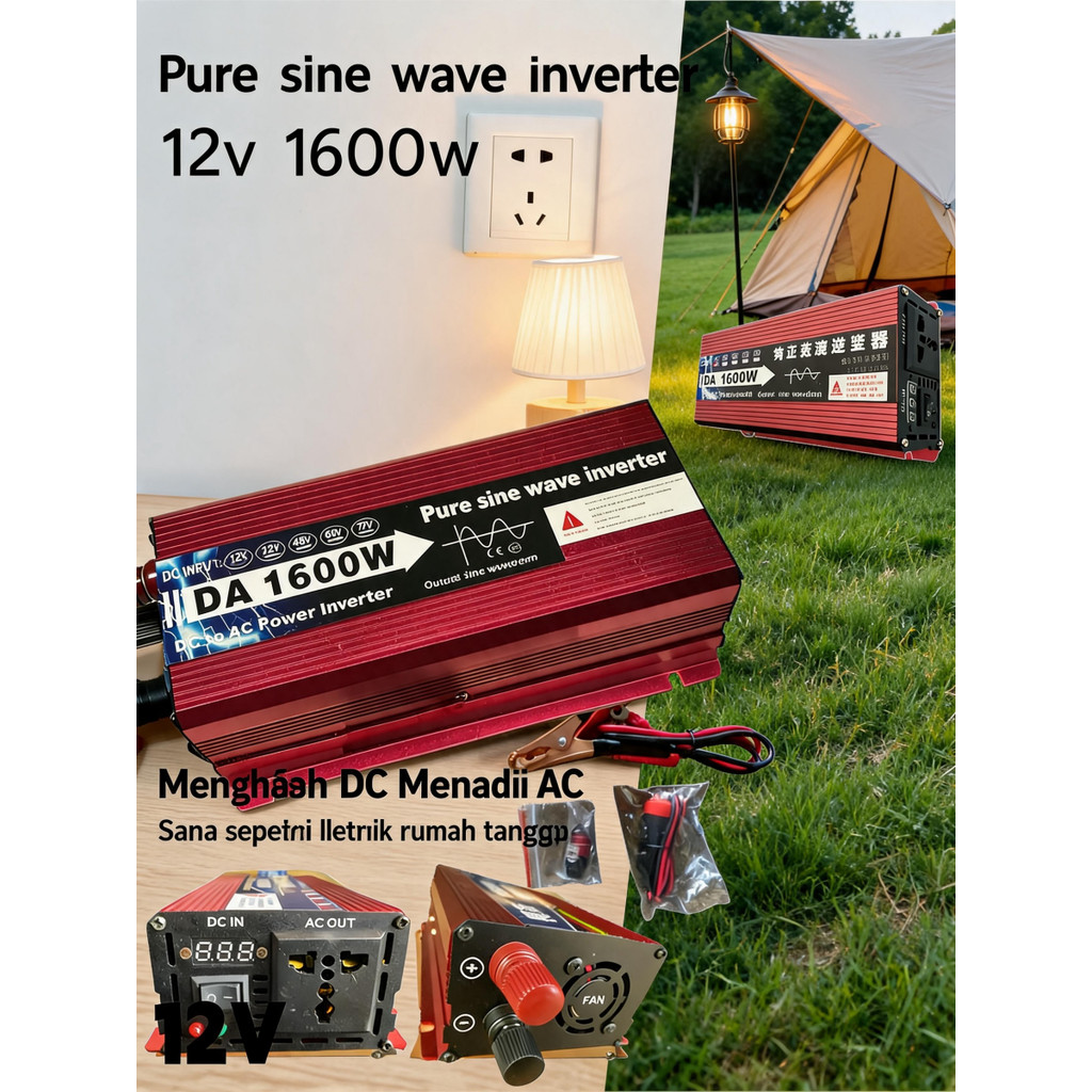 INVERTER DC TO AC PURE SINE WAVE 1600W DC 12V AC 220V PSW