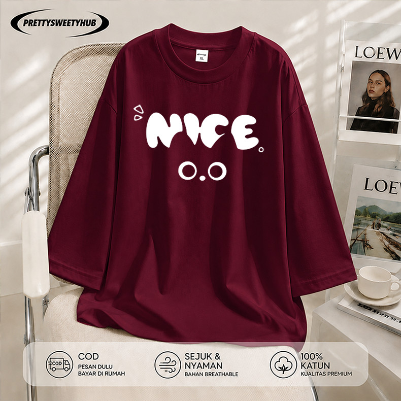 Pretty Sweety Hub - Kaos Wanita Oversize Lengan 7/8 Motif Nice Cat Cute Korean Style Cotton Premium
