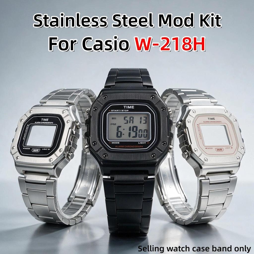 W218H Upgrade Metal Case Replacement Shell For Casio 3224 W-218H/HC/HD Watch Mod kit Stainless Steel