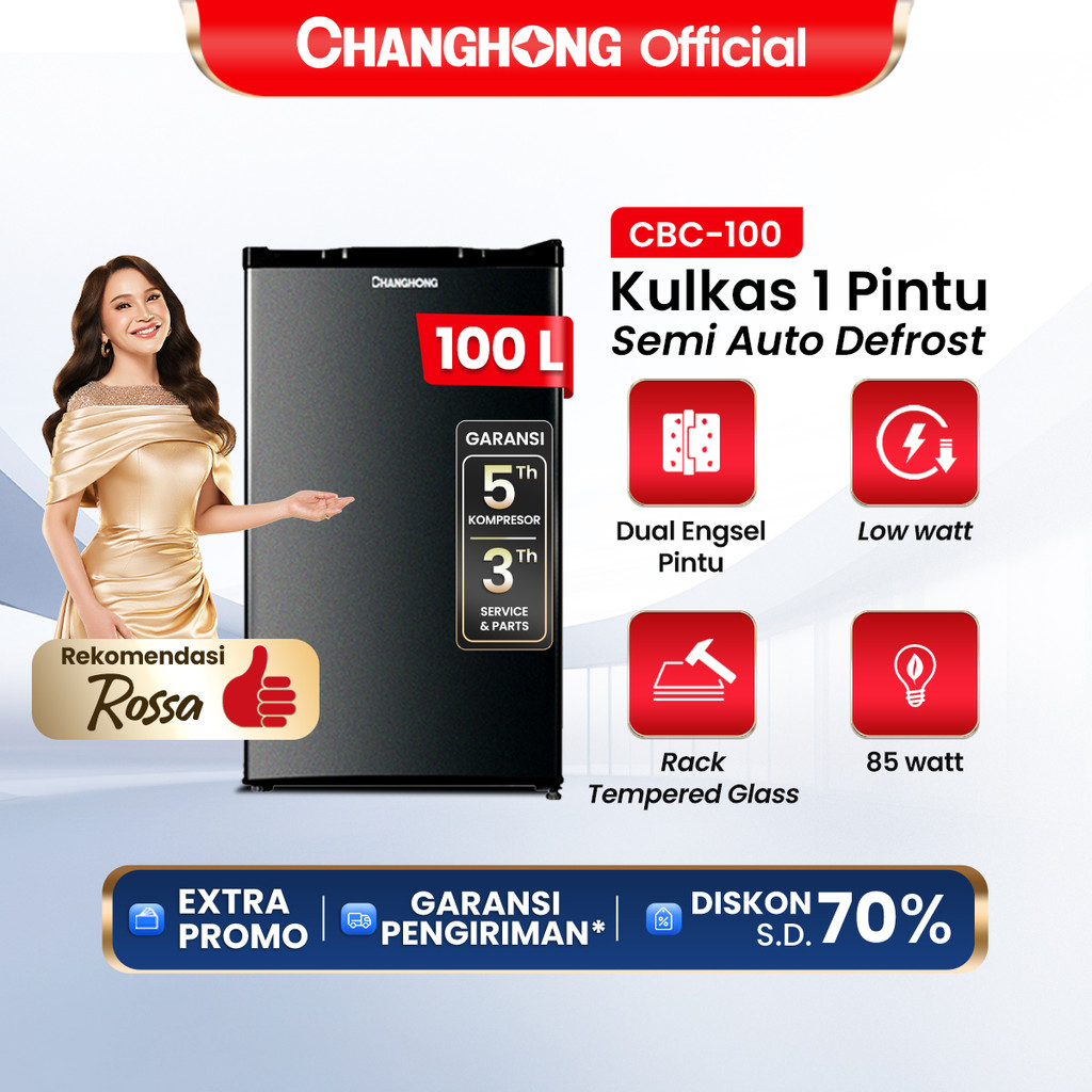 Changhong Kulkas 1 pintu Refrigerator Lemari Es Kapasitas 100 Liter – Black CBC 100 Semi AutoDefrost