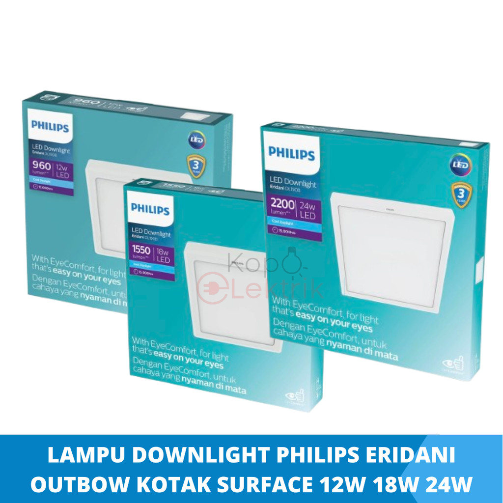 Philips Lampu Downlight Eridani DL190B Outbow Kotak 12w 18W 24W Putih