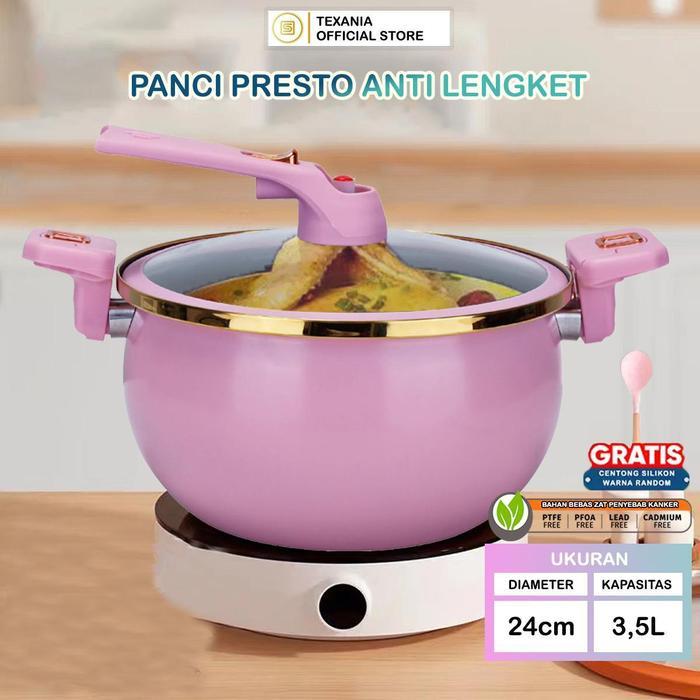 AA CF [Exclusive Babyoliv] TEXANIA Panci Presto Stainless Steel Anti Lengket Kapasitas 3,5 Liter Dia