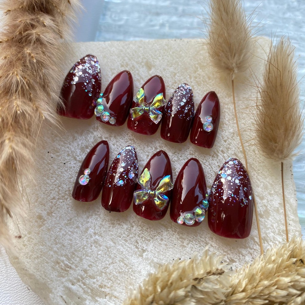 [A4 MAROON] Nail art kuku palsu + lem| Kuku palsu nail art| Kuku palsu + lem| Kuku palsu nail art + 