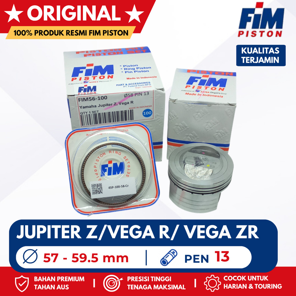FIM Piston Kit Bore Up Jupiter Z 115 Vega ZR 115 Vega RR 115 PIN 13 - 57 57.5 58 58.25 58.5 59